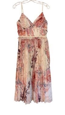 Little Mistress Abstract Marble Print Pleated Midi Dress Spaghetti Strap Size 4
